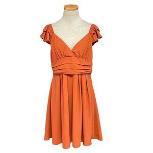 Mint Choco Just Right Rust Fit & Flare Dress Short Sleeve V-Neck Orange Size L